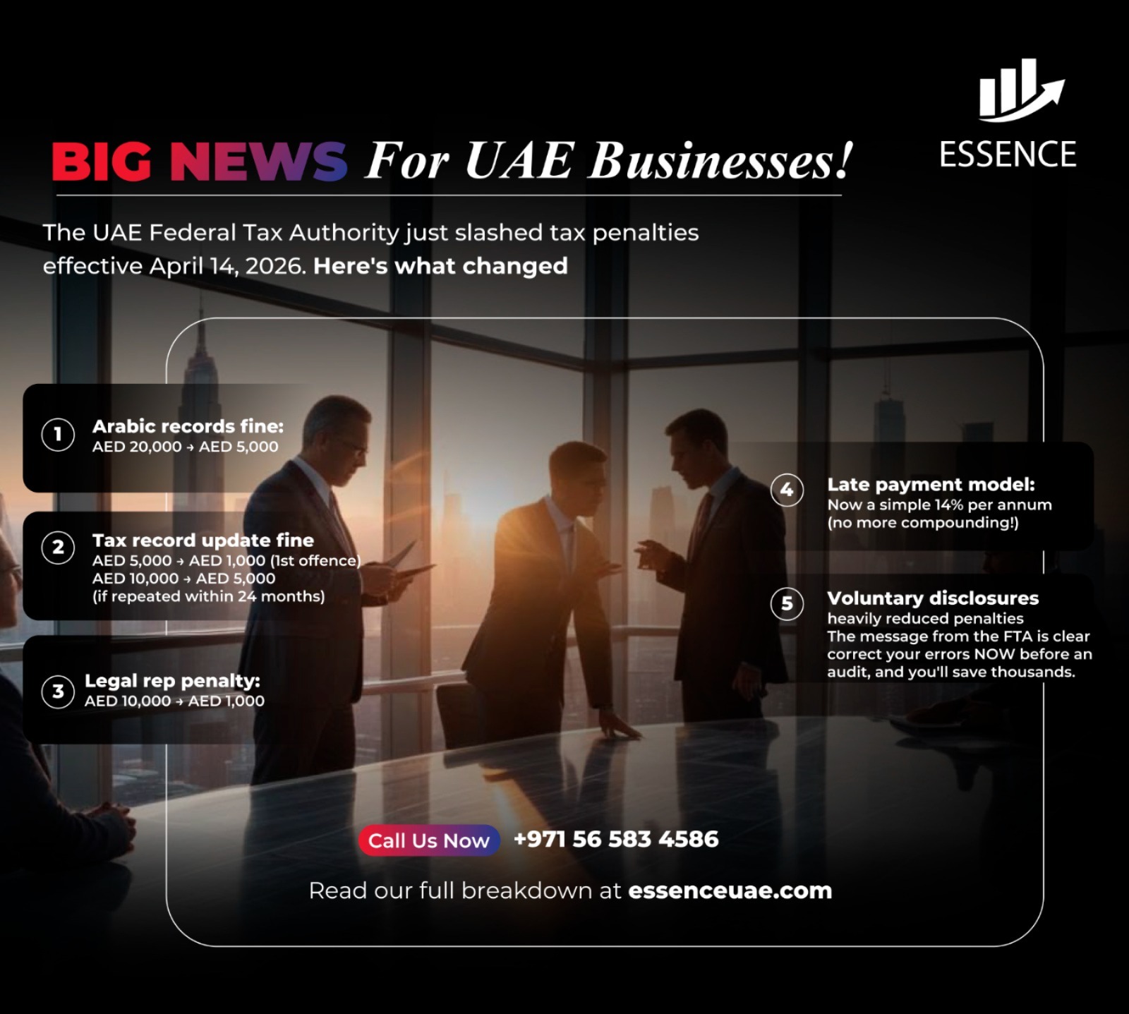 UAE Tax Penalties Cut 2026: 5 Key Changes Every Business Must Know | Essence UAE